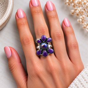 Purple Copper Turquoise Handmade Western Style Pear Round Gemstone <b>Statement</b> <b>Ring</b> Boho Jewelry <b>Ring</b> Gift for Women - Product Image 2