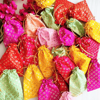 Sac Potli en satin brodé multicolore unisexe indien en gros, pour cadeaux de mariage, cadeaux de Noël, sachets de bonbons