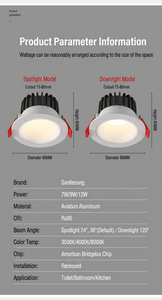 Focos LED Profesionales Impermeables IP44 Antideslumbrantes Empotrables para Baños, Inodoros y Cocinas - Product Image 2