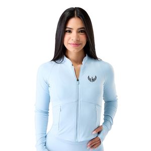 Women's Light Blue Full Zip Sports <b>Jacket</b> Long Sleeve Stretch Running <b>Workout</b> Gym Fitness Yoga Activewear Performance <b>Jacket</b> - Product Image 1