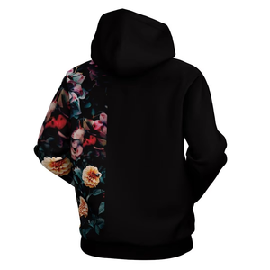 Sudadera con Capucha Negra con Estampado Floral para Hombre, Corte Regular, Tejida, Manga Larga, Diseño con Bolsillos, Ropa Casual de Otoño - Product Image 3