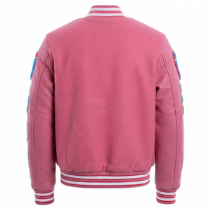 เสื้อแจ็คเก็ตวาร์ซิตี้สีชมพู แขนกุด คอวี แห้งเร็ว ปักลายตามสั่ง ผ้าโพลีเอสเตอร์/คอตตอน ปักลายปะติด สตรีทแวร์ บอมเบอร์ ฮิปฮอป - Product Image 2