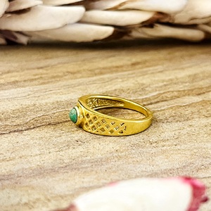 Bague en laiton plaqué or 18 carats pour femme, design bohème tendance, motif géométrique, ornée de pierres précieuses, de turquoise et d'un motif œil en argent certifié - Product Image 4