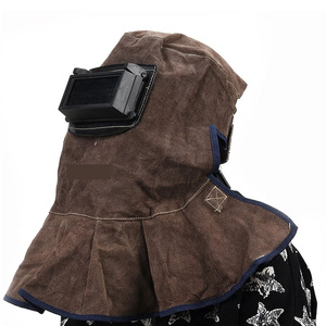 Casco de soldadura de cuero con lente abatible y protección contra el calor para uso en talleres y fábricas - Product Image 2