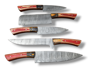 Juego de Cuchillos de Chef de Acero de Damasco de Cinco Piezas Nordic Forge con Mangos de Madera Pakka, Juego de Cuchillos de Cocina Hechos a Mano OEM Personalizados con Bolsa Enrollable - Product Image 5