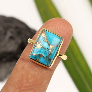 Natural Blue Copper <b>Turquoise</b> <b>Ring</b> 10x14mm Rectangle 925 Sterling Silver Gold Plated Eternity Vermeil <b>Turquoise</b> Bohemian Jewelry - Product Image 6