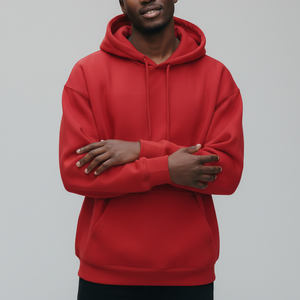 เสื้อฮู้ดดี้สีแดงแบบโอเวอร์ไซส์ ผ้าฟลีซคอตตอน 100% หนา 420gsm สำหรับทุกเพศ  รับปักโลโก้แบบ 3 มิติ  ไหล่ตก  ขายส่ง - Product Image 1