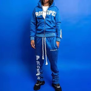 Ensemble survêtement homme personnalisé en coton, imprimé intégral, avec strass, pantalon évasé et sweat à capuche, haute qualité - Product Image 6