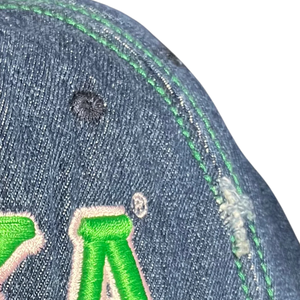 AKA Dark Denim Hat Green Embroidered Letter Baseball <b>Cap</b> Adjustable Washed Denim Headwear Casual Fashion <b>Vintage</b> Style <b>Cap</b> - Product Image 3