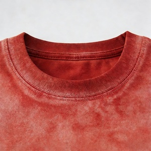 Camiseta Oversize de Algodón Rojo Tie-Dye para Hombre, Estilo Casual de Verano, Manga Corta, Teñido Liso, Sin Cuello, Estilo Urbano - Product Image 6