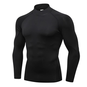 T-shirt de fitness pour homme à manches longues, col montant, moulant, personnalisé, haute qualité, polyester et élasthanne - Product Image 1