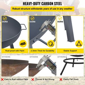 Braciere Rotondo in Acciaio al Carbonio da 34 Pollici di Diametro per Patio Esterni, Giardini e Campeggio, per Uso con Legna - Product Image 4