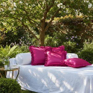 Hot Pink Premium Satin Square <b>Cushion</b> <b>Cover</b> with Frill Borders for Home & Hotel Use - Product Image 3
