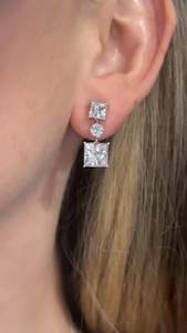 3CT Princess Lab Grown <b>Diamond</b> <b>Earrings</b>: 14K Gold <b>Dangle</b> Studs - Product Image 4