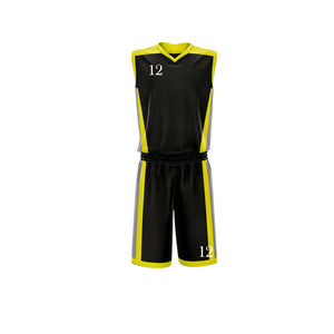 Ensemble de maillot de basket-ball noir et jaune, joueur n°12, sublimé, en polyester anti-humidité, unisexe, vêtements de sport pour adultes - Product Image 4