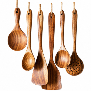 Juego de utensilios de cocina de madera natural de 5 piezas, cucharas y espátulas de madera antiadherentes para el hogar y restaurantes, resistentes al calor, venta al por mayor - Product Image 6