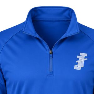 Pull à col montant bleu roi avec fermeture éclair, manches longues, logo brodé sur la poitrine, style athlétique décontracté pour homme - Product Image 4