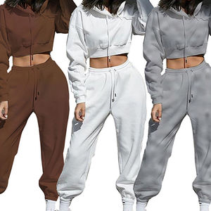 High Quality 100% Cotton Fleece Solid Winter Custom Logo Turtleneck Short 2 <b>Piece</b> Long <b>Set</b> Hip Hop Eco-Friendly Breathable Women - Product Image 2