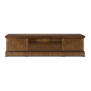 Mueble para TV Delson hecho de madera de teca maciza de alta calidad con dos puertas laterales abatibles y un cajón central para uso en interiores. - Product Image 1
