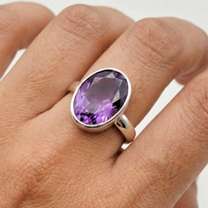925 Sterling <b>Silver</b> Oval Amethyst Bezel Set Eternity <b>Band</b> <b>Ring</b> for Women Anniversary Party Wedding Gift Jewelry - Product Image 1