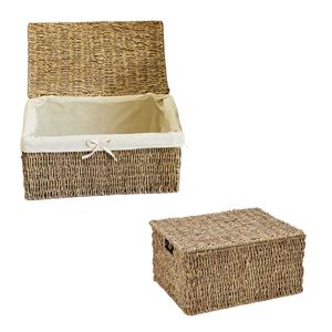 Natural Seagrass Storage Basket Lid Cotton Liner Rectangle Shape Clothing Storage Rustic Style Vietnam Handicraft Supplier - Product Image 1