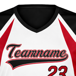 Maillot de softball à sublimation intégrale, dégradé blanc, noir et rouge, col en V, uniforme d'équipe personnalisé avec numéro imprimé au dos - Product Image 5