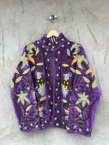 Purple <b>Velvet</b> Suzani Floral Embroidered Boho <b>Coat</b> Festival Statement Outerwear <b>Women's</b> Uzbek Style Jacket Bohemian Winter Blazer - Product Image 2