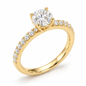 Anillo de Compromiso y Boda Solitario con Pavé, Clásico, Oro Amarillo de 14K, Chapado en Rodio, Diamante Cultivado en Laboratorio, Certificado IGI, Personalizado - Product Image 1