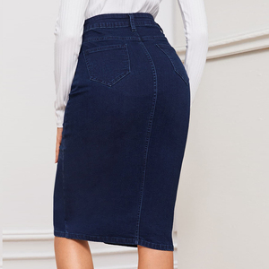 Custom Ladies Latest Casual Denim Skirt Clothing Denim Skirts Front Slit - Product Image 2