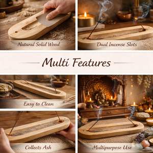 Soporte de Incienso de Madera de la India Pure Source, Soporte Doble para Agarbatti con Recolector de Ceniza, Quemador de Madera Natural Hecho a Mano para Pooja - Product Image 2