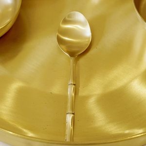 Traditional utensils decorative <b>serving</b> plate bowl <b>spoon</b> glass compact elegant simple small brass <b>serving</b> thali five inch indian - Product Image 3