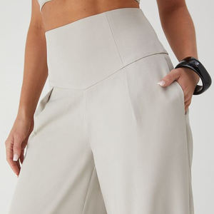 Pantalon cargo décontracté pour femme en coton, taille haute, mi-long, respirant, avec devant plat, nouveau design, logo personnalisé - Product Image 4