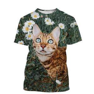 T-shirt décontracté d'été pour homme, imprimé 3D, col rond, manches courtes, grande taille, respirant, avec motif chat et fleurs, style naturel - Product Image 6