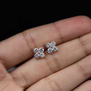 Lab Grown Round Cut Diamond Floral Cluster <b>Stud</b> <b>Earrings</b> 14K Solid Gold <b>Fine</b> Jewelry Wedding Party Bridal Gift for Partners - Product Image 1