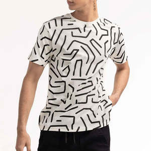 T-shirt pour homme à imprimé lignes abstraites, mélange de coton, col rond, streetwear décontracté, coupe classique, étiquette privée personnalisée - Product Image 1