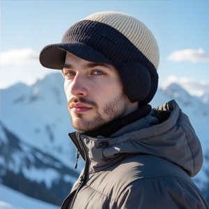 Men's Winter Knit <b>Hat</b> with Fleece Lining Thickened Thermal Wool <b>Cap</b> for Cycling Designer Korean Men's Outdoor Baseball <b>Hat</b> Bows - Product Image 2