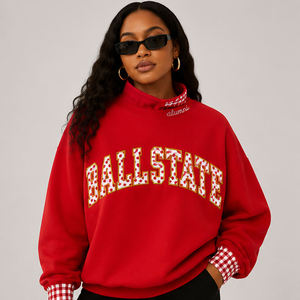 เสื้อสเวตเชิ้ตคอกลมสีน้ำเงินกรมท่าสำหรับผู้หญิงของ Ball State พร้อมปกและปลายแขนเสื้อแบบกิ๊งแฮม ทรงวาร์ซิตี้ คอถักแบบม็อกเนค ผ้าฝ้ายปักลายตัวอักษร - Product Image 2