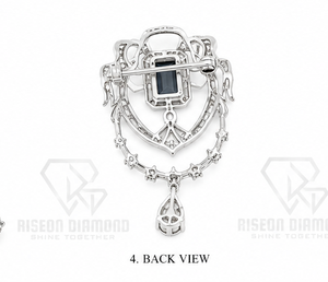 Broche de Plata Azul Real con Corte Esmeralda, Lujoso Colgante de Plata de Ley 925 con Diamantes Pavé, Joyería Fina para Eventos Formales - Product Image 4