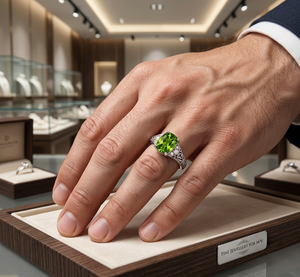 Anillo de compromiso para hombre, plata 925, peridoto natural, piedra de nacimiento de agosto, anillo de peridoto, regalo de cumpleaños para él - Product Image 1