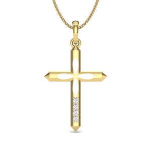 Yellow <b>Gold</b> <b>Cross</b> Pendant With Round Diamond Accents Religious Style Unisex Jewelry - Product Image 2