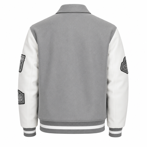 Blousons Bomber Unisexe – Veste Grise Style Universitaire pour Homme avec Broderie Lettre A, Col Rabattu, Tenue Décontractée Automne - Product Image 4