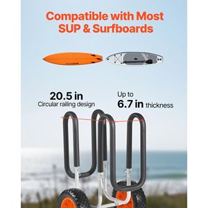 Carrello per Kayak con Capacità di Carico di 68 kg, Pneumatici in Gomma Piena da 10 Pollici e Supporti, Accessorio per Trolley da Stand-Up Paddle Board - Product Image 5