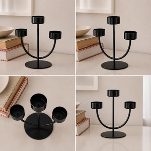 Elegant Design Gold 3-Arm Metal <b>Black</b> Candle Holder – Modern Decorative Tabletop <b>Candelabra</b> for Home, Dining Table & Wedding - Product Image 3