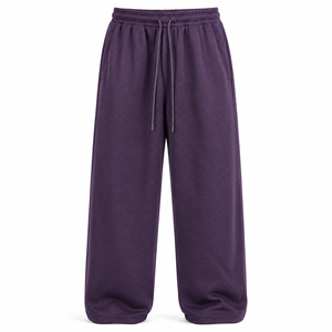 Wholesale Custom Men's Purple <b>Mesh</b> Sweatpants Elastic Waist Drawstring Casual Loose Fit Breathable Autumn Wear Sweatpants - Product Image 1