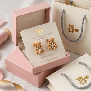 Bear Earrings with Plush Flocking Texture and Zircon Heart for Korean Fashion Autumn Winter Women Stud Jewelry - Product Image 5