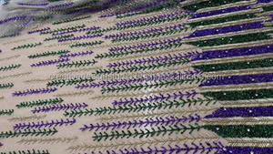 Caliente púrpura y Negro lujo 2024 lentejuelas bordado con cuentas tela de encaje nupcial para vestido hecho a mano tela con cuentas exportador - Product Image 3