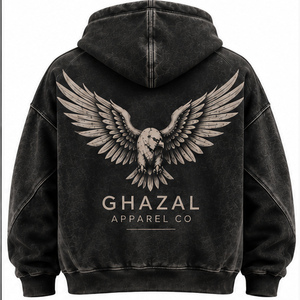 เสื้อฮู้ดดี้โอเวอร์ไซส์สีดำแบบยูนิเซ็กซ์ ผ้าฟลีซ พิมพ์ลายอินทรีด้านหลัง มีกระเป๋าจิงโจ้ ไซส์ XS มีจำหน่ายแล้ว - Product Image 2