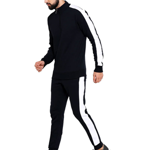 Men's Black <b>White</b> Stripe Tracksuit Set Half-Zip Sweatshirt Full Length Pants Breathable Sporty Style Regular Fit Autumn Wear - Product Image 3
