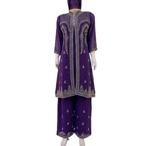 FAMUCAAS Woman Dress Set Teal Georgette Salwar/Plazo/Sharara Kameez With Hand Embroidery Indian Pakistani Ethnic Quick Dry All - Product Image 3