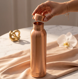 Handcrafted <b>Smooth</b> <b>Brushed</b> Rose Gold Pure Copper Water Bottle Copper Drinkware For Home Travel And Party Use - Product Image 3